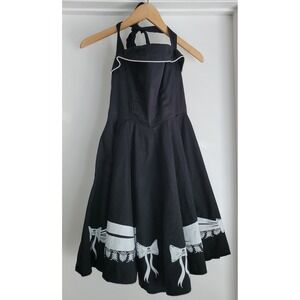 Vtg Lucky 13 Women's Dress Sz M Black White Skull Bows Fif and Flare Whimsigoth